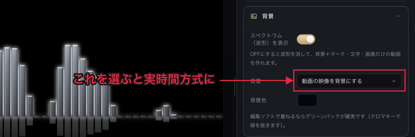 動画の映像を背景にする設定画面